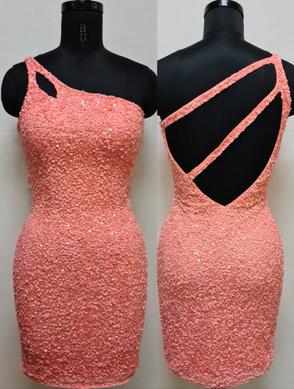 Primavera Couture 3573 This is a Super Amazing Cocktail Dress.  This Fresh Style has a one shoulder double strap that wraps across the open back.  It is fitted and sequined in all of the hottest colors.  Great for cocktail hour, party, homecoming dress.  Available colors:  Baby Pink, Black, Blue, Bright Blue, Emerald, Fuchsia, Gold, Ivory, Lilac, Midnight, Neon Coral, Neon Pink, Neon Sage, Orange, Purple, Red, Turquoise  Available sizes:  00-18