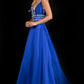 Nina Canacci 2290 Embellished plunging neckline A line prom dress embellished evening gown.  Three rows of embellishments around the waistline.  Colors:  Baby Blue, Ivory, Royal   Sizes:  8,10,12,14,16,18,20,22,24,