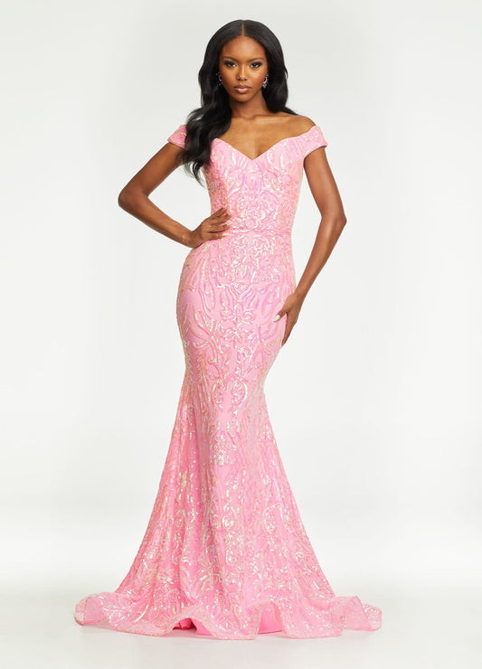 dress sale prom Flash Sale-Random catching embroidered pattern and mermaid silhouette add a touch of glamour Off Shoulder Sequin Prom Dress