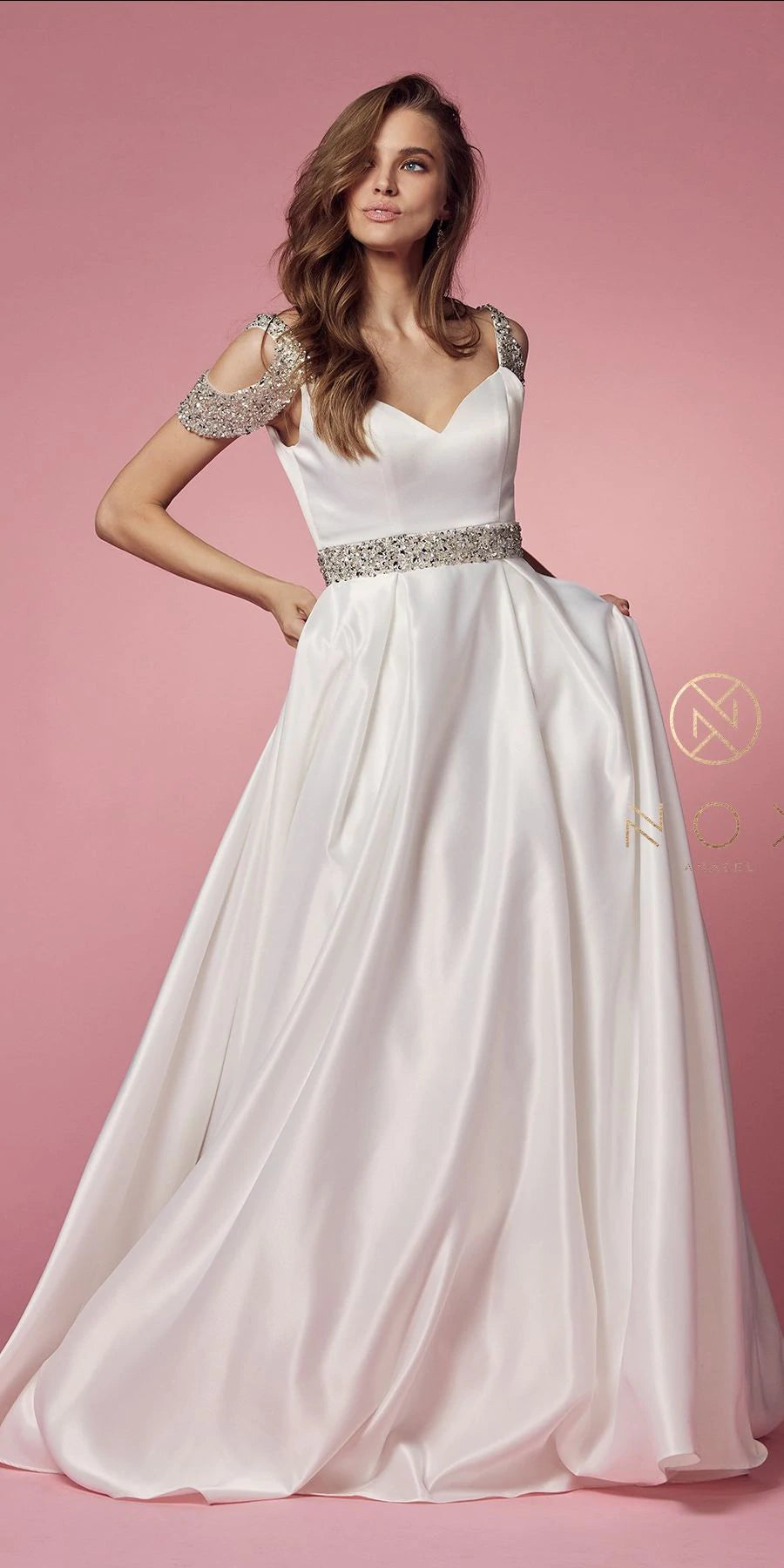 Nox Anabel R224W Size 4, 8, 16 White Formal Dress Long Satin A Line Ballgown Pocket Pageant Bridal 4 / White