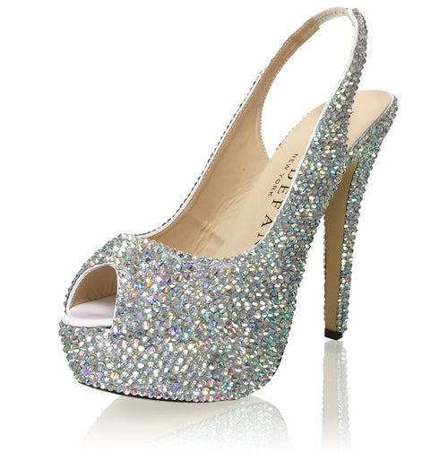 Marc Defang RACHEL AB CRYSTAL Pageant platform heel sling back prom Shoes  DESCRIPTION Featured crystal color: AB crystals 5.5" heels, 1 3/4" platforms. Open toe slingbacks 100% custom handmade product. Medium width, run true to size. Available Sizes: 5.5, 6, 6.5, 7, 7.5, 8, 8.5, 9, 9.5, 10, 11 (Average 30 days before Arrival - custom made)