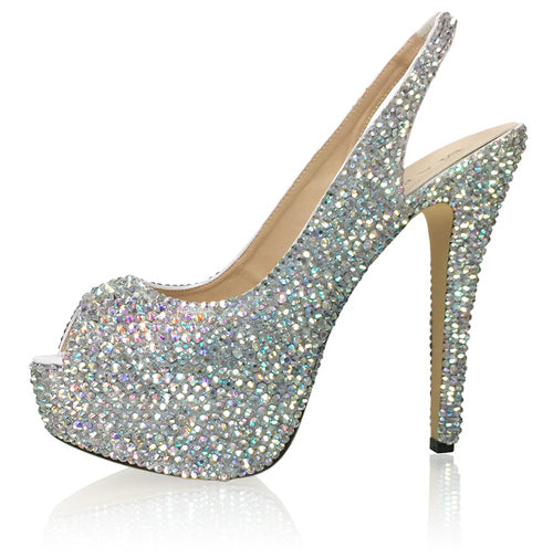 Marc Defang RACHEL AB CRYSTAL Pageant platform heel sling back prom Shoes  DESCRIPTION Featured crystal color: AB crystals 5.5" heels, 1 3/4" platforms. Open toe slingbacks 100% custom handmade product. Medium width, run true to size. Available Sizes: 5.5, 6, 6.5, 7, 7.5, 8, 8.5, 9, 9.5, 10, 11 (Average 30 days before Arrival - custom made)