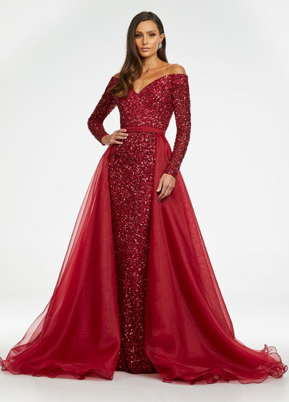 Ashley Lauren 1739 Size 4, 6 Hot Pink Long Organza Overskirt Wire Hem Pageant Prom Layer Pageant
