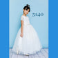 Rosebud Flower Girls Dress 5140 Long Tulle Dress Sheer Lace Short Sleeves