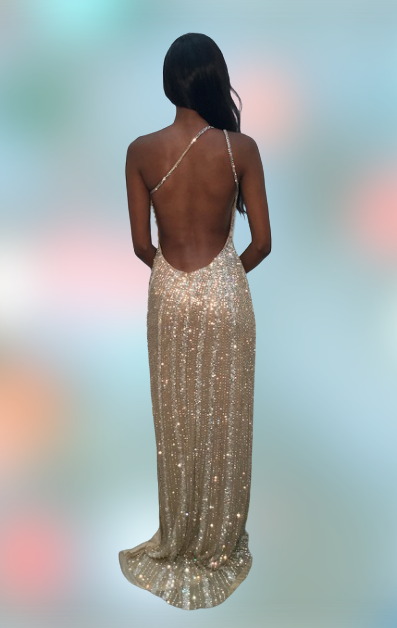Jovani Couture S4263 Long Fitted One Shoulder Sexy Dress Slit Crystal Beaded