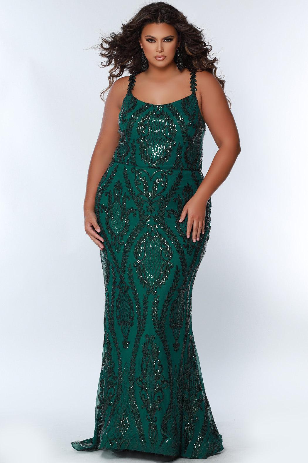 Sydney's Closet SC7332 Long Fitted Sequin Formal Plus Size Prom Dress Evening Gown. Feel like a star in Sydney's Closet SC7332 Long Fitted Sequin Formal Plus Size Prom Dress Evening Gown! This glamorous evening dress will have all eyes on you as its sequins glint and sparkle and fitting design bewitch. Let your inner diva out and rock the night away!