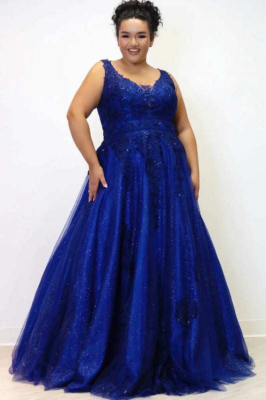 Sydney's Closet SC7358 Size 20, 22, 26, & 28 Black Lace Prom Dress Plus Sized Ballgown glitter sparkle Skirt