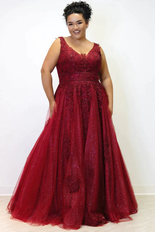 Sydney's Closet SC7358 Size 28 Black Lace Prom Dress Plus Sized Ballgown glitter sparkle Skirt
