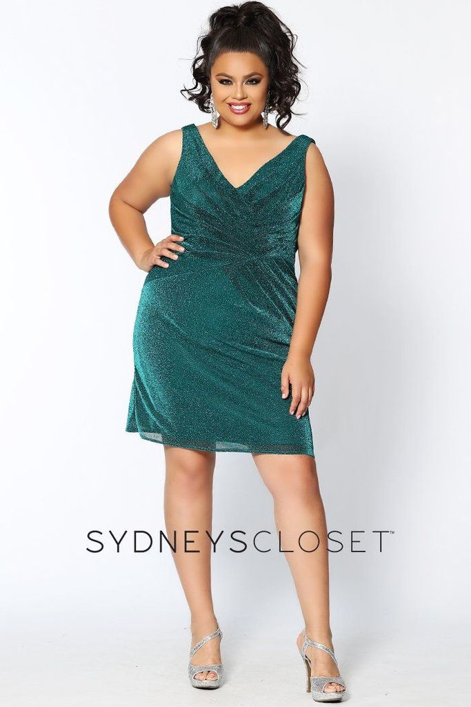 Sydney's Closet SC8093 Emerald Cocktail Dress Size 20 Short Fitted Shimmer Homecoming Party Emerald