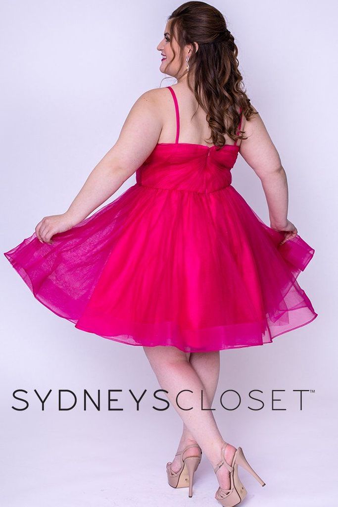 Sydney's Closet 8094 Size 26 Pink Berry Short Fit & Flare Prom Dress Plus Homecoming V Neck