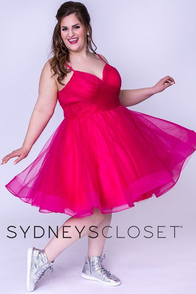 Sydney's Closet 8094 Size 26 Pink Berry Short Fit & Flare Prom Dress Plus Homecoming V Neck