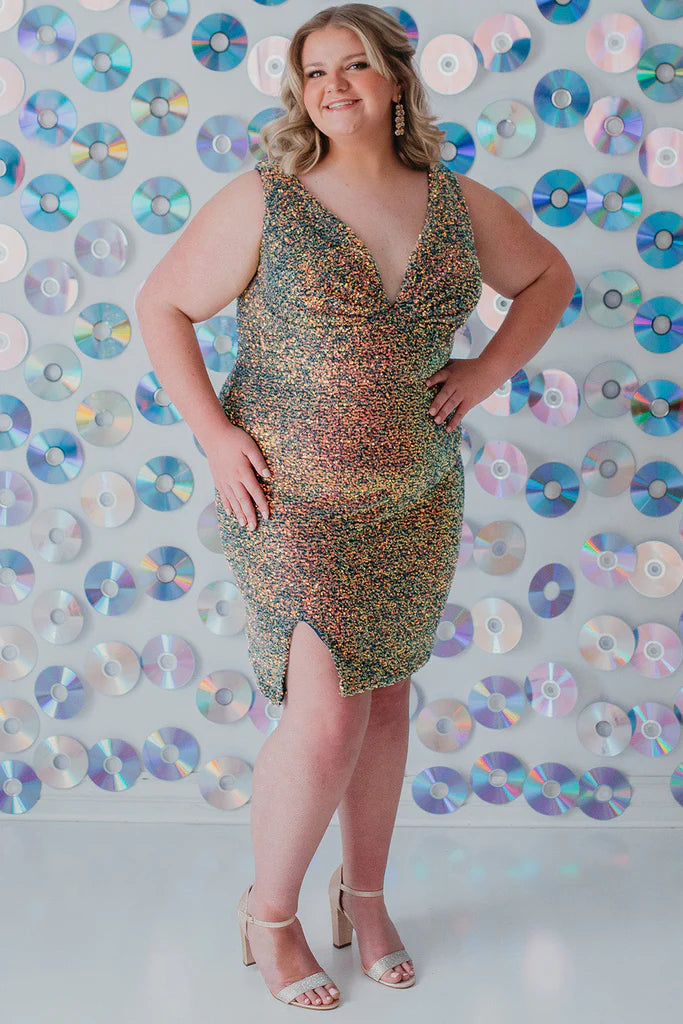 Sydneys Closet SC8110 Size 26 Blue Sequin Cocktail Dress – Glass Slipper Formals