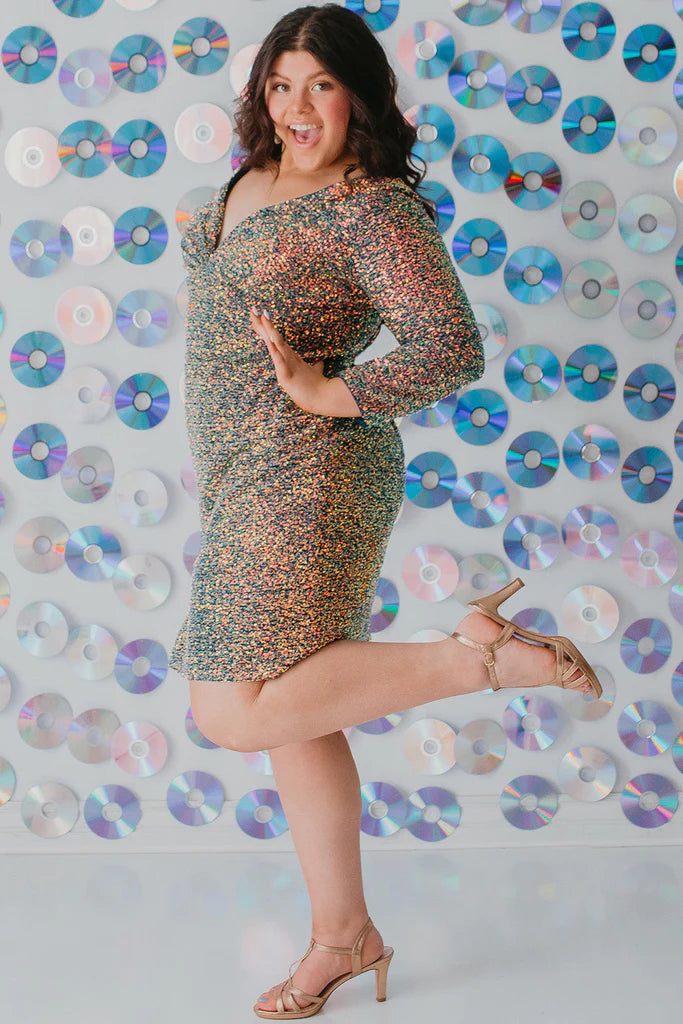 Sydneys Closet SC8111 Size 18 Green Short Sequin Long Sleeve Plus Size Formal Cocktail dress V Neck Gown Sydneys Closet SC8111 Size 18 Green Short Sequin Long Sleeve Plus Size Formal Cocktail dress V Neck Gown