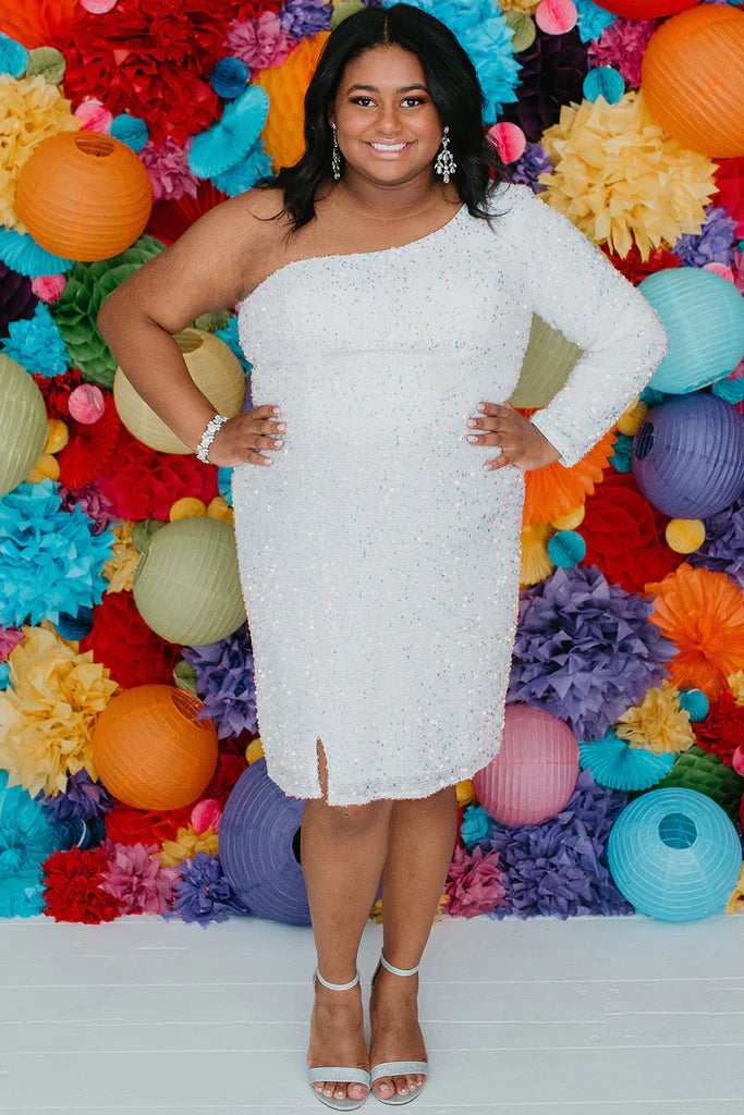 Sydneys Closet SC8112 Size 22 Sapphire Plus Size Sequin One Shoulder Long Sleeve Cocktail Dress Formal Gown Sydneys Closet SC8112 Size 22 Sapphire Plus Size Sequin One Shoulder Long Sleeve Cocktail Dress Formal Gown