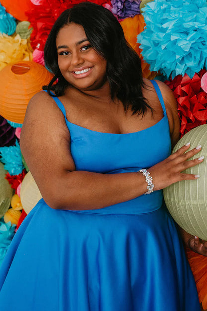 Sydneys Closet SC8115 Size 16 Fuchsia Plus Size Satin A Line Formal Cocktail Dress Homecoming Pockets