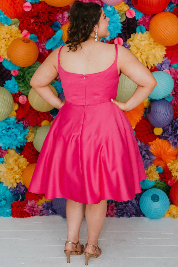 Sydneys Closet SC8115 Size 16 Fuchsia Plus Size Satin A Line Formal Cocktail Dress Homecoming Pockets Sydneys Closet SC8115 Size 16 Fuchsia Plus Size Satin A Line Formal Cocktail Dress Homecoming Pockets