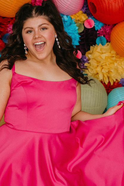 Sydneys Closet SC8115 Size 16 Fuchsia Plus Size Satin A Line Formal Cocktail Dress Homecoming Pockets