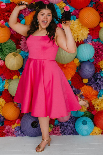 Sydneys Closet SC8115 Size 16 Fuchsia Plus Size Satin A Line Formal Cocktail Dress Homecoming Pockets