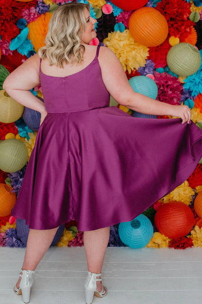 Sydneys Closet SC8115 Size 16 Fuchsia Plus Size Satin A Line Formal Cocktail Dress Homecoming Pockets