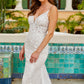 Amarra SADIE 84383 Fitted sheer lace wedding dress Bridal Gown Train V Neck Elegant Look and feel like the beautiful bride you are in this simple, yet stunning slip dress. Featuring a lovely lace design throughout, Sadie is a ravishing wedding dress that’s sure to have all eyes on you. 