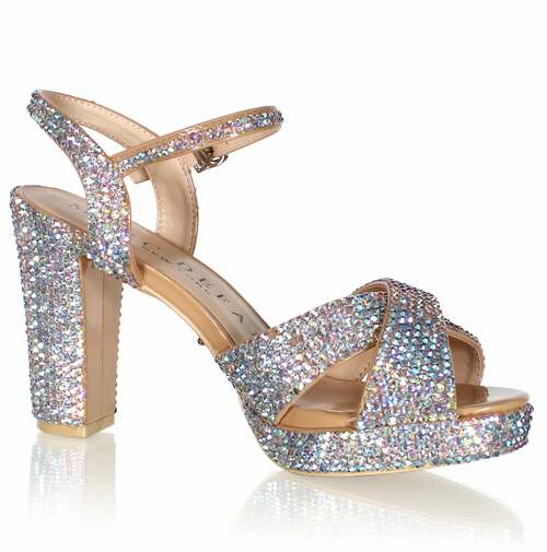Marc Defang Savannah 4" Block AB Crystal Pageant Heel Prom Shoes   DESCRIPTION 4" Block heels, 1" Platforms AB Crystals handcrafted Perfect pre-teen and Teen heels!  Single strap at the toe Quick hook-on buckle for easy changing Light weight, performs amazingly well on stage and runway. Medium Width, run true to size. Available Sizes: 5, 5.5, 6, 6.5, 7, 7.5, 8, 8.5, 9, 9.5, 10, 11