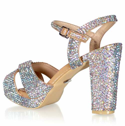 Marc Defang Savannah 4" Block AB Crystal Pageant Heel Prom Shoes   DESCRIPTION 4" Block heels, 1" Platforms AB Crystals handcrafted Perfect pre-teen and Teen heels!  Single strap at the toe Quick hook-on buckle for easy changing Light weight, performs amazingly well on stage and runway. Medium Width, run true to size. Available Sizes: 5, 5.5, 6, 6.5, 7, 7.5, 8, 8.5, 9, 9.5, 10, 11