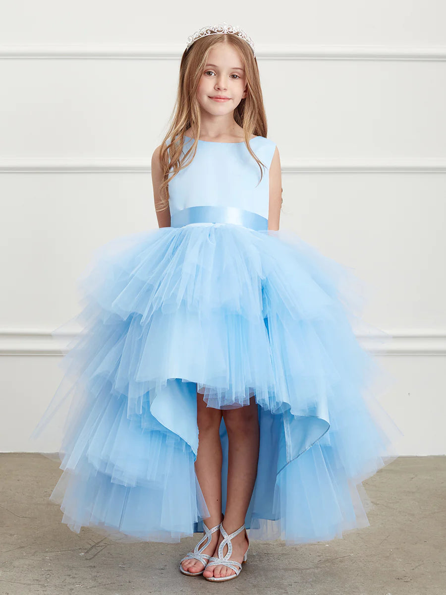 Tip Top 5658 Girls Layered Tulle High Low Skirt Formal Dress Satin Formal Gown Flower Girl 6 / Royal Blue Tip Top 5658 Girls Layered Tulle High Low Skirt Formal Dress Satin Formal Gown Flower Girl 6 / Royal Blue