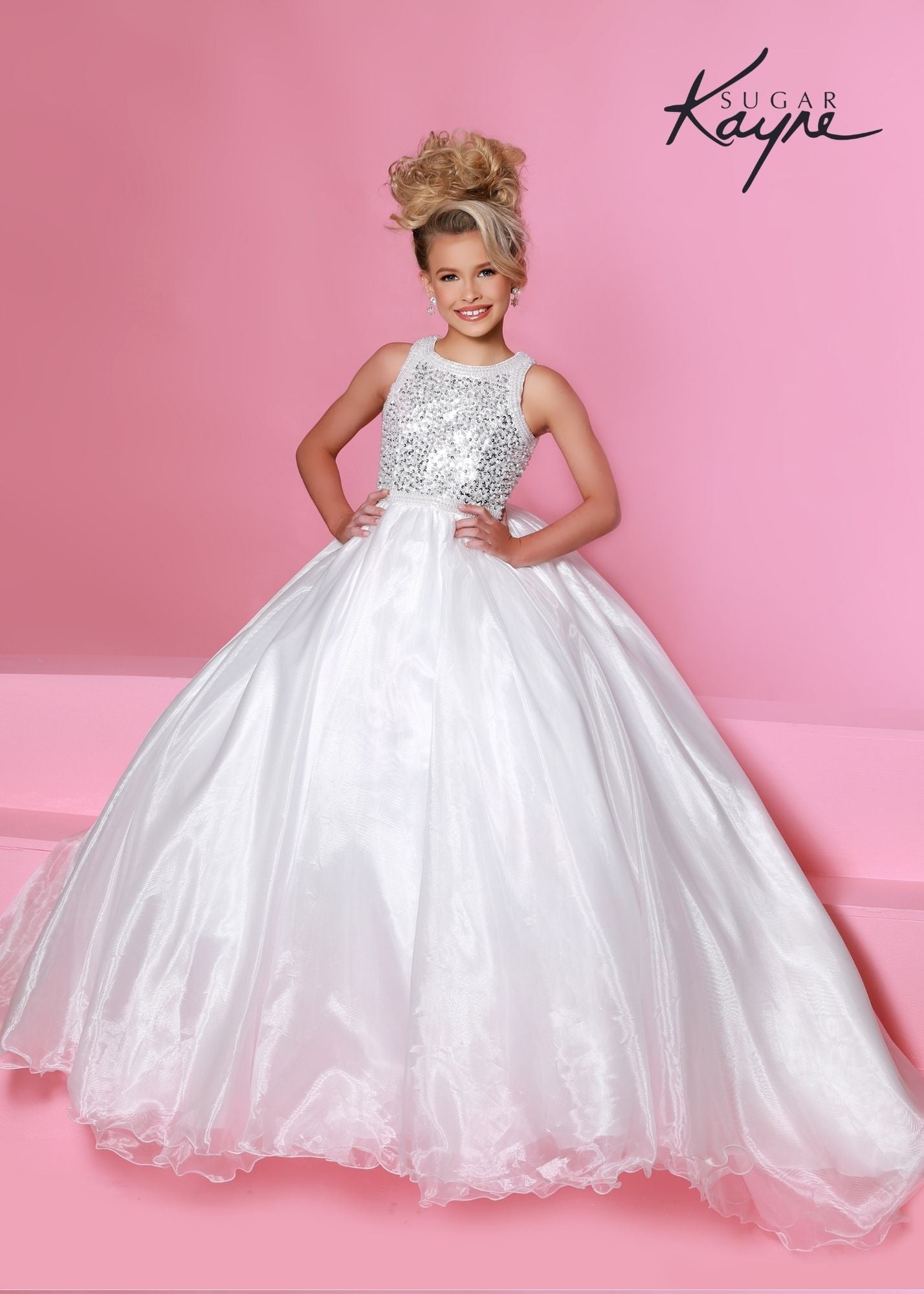    Sugar-Kayne-C186-Petal-Pink-Girls-Pageant-Dress-SequinPearl-encrusted-top-heart-cutout-in-the-back-long-organza-ballgown-skirt-with-train