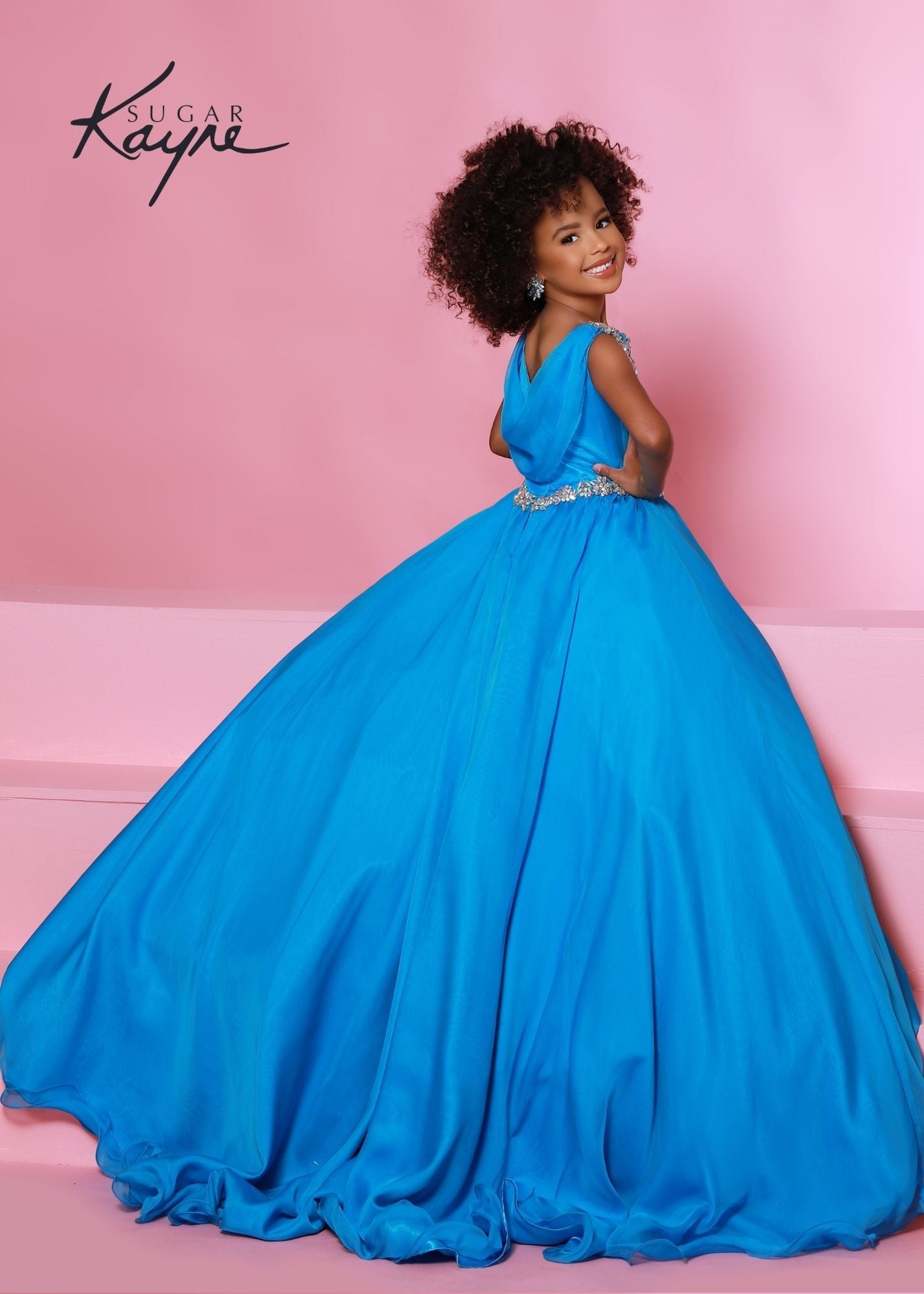 Sugar-Kayne-C192-Electric-Blue-Girls-and-Preteen_s-pageant-dress-high-neckline-cap-sleeves-Cowl-scoop-back-chiffon-long-skirt