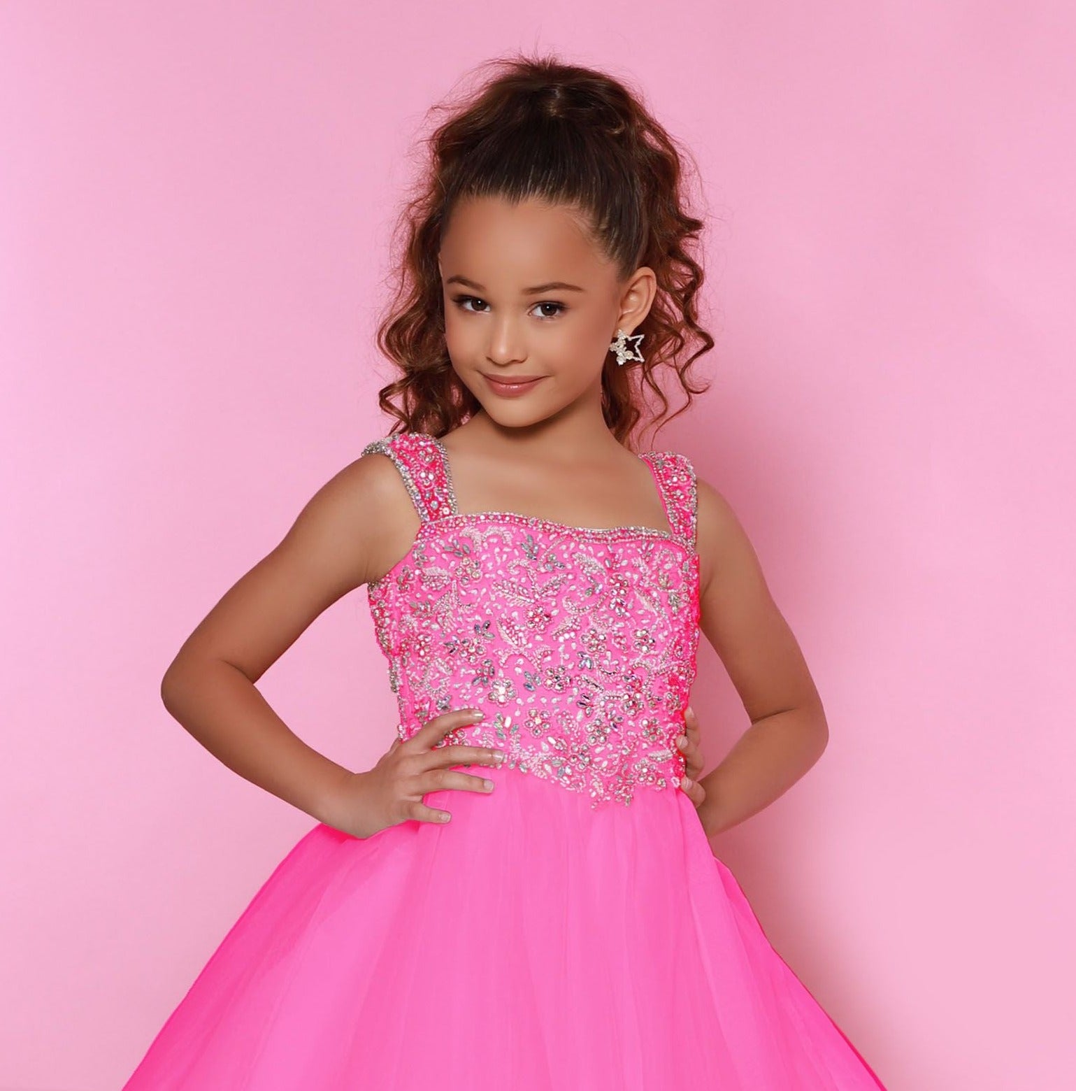 Sugar-Kayne-c146-Barbie-Pink-girls-preteen-pageant-dress-kids-ballgown-embellished-top-cap-sleeves-organza-skirt