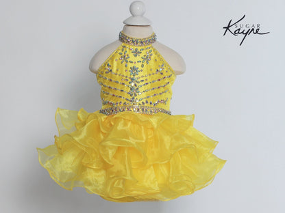Sugar Kayne C200 Size 18M Yellow Pageant Dress Rhinestone Toddler Girls Short Ruffle Girls High Neck Cupcake Corset Sugar Kayne C200 Size 18M Yellow Pageant Dress Rhinestone Toddler Girls Short Ruffle Girls High Neck Cupcake Corset