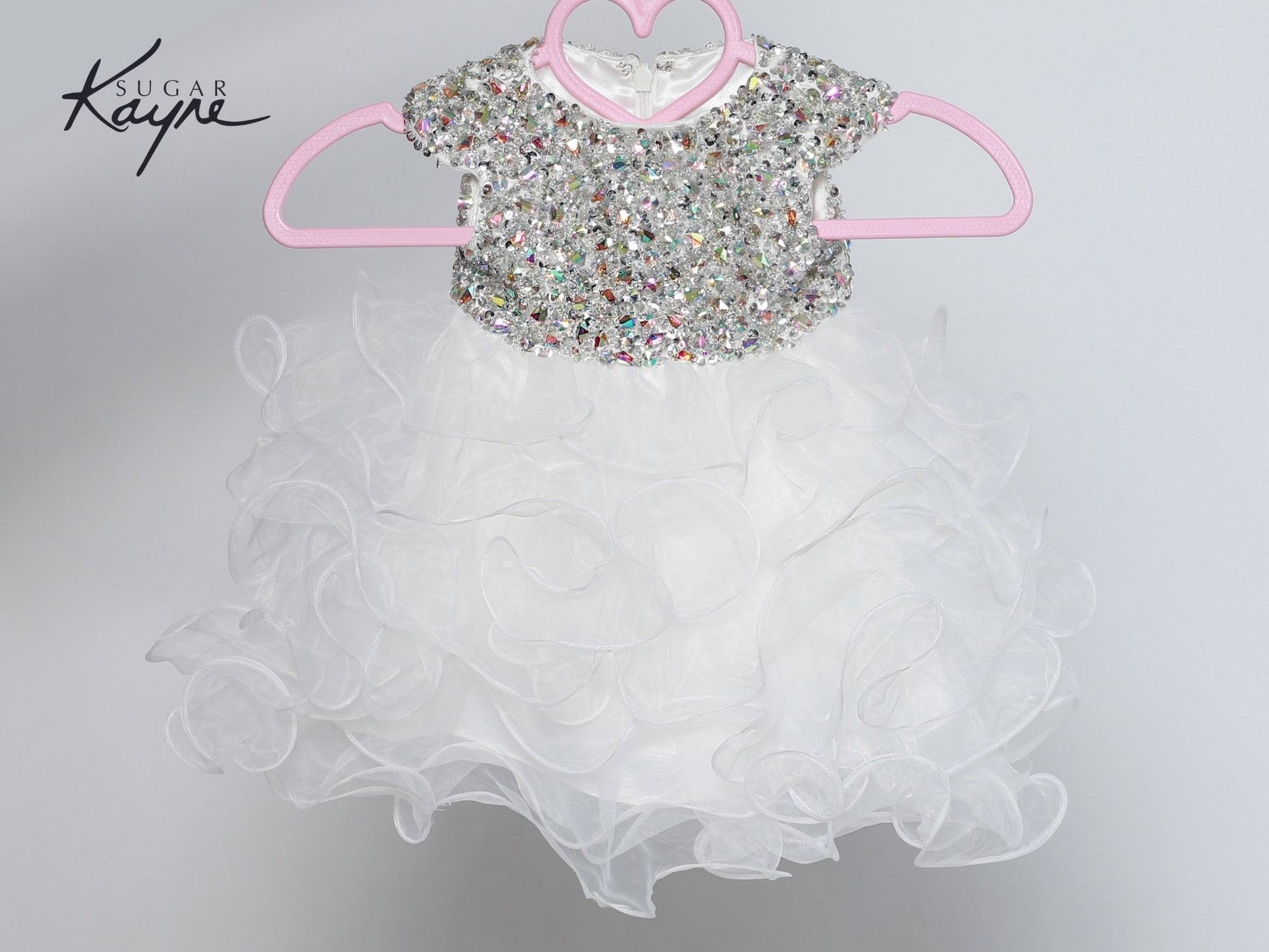 Sugar Kayne C201 Girls Ruffle Cupcake Pageant Dress Crystal Bodice Cap Sleeve Gown   Sizes: 0M, 6M, 12M, 18M, 24M, 2T, 3T, 4T, 5T, 6T  Colors: Turquoise, White, Bubblegum