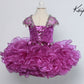 Sugar Kayne C204 Short Ruffle Cupcake Girls Pageant Dress Beaded Cap Sleeve Corset Gown  Sizes: 0M, 6M, 12M, 18M, 24M, 2T, 3T, 4T, 5T, 6T  Colors: Fire Red, Violet