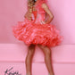 Sugar Kayne C211 Short Ruffle Cupcake Pageant Dress Crystal High Neck Girls Gown  Sizes: 0M, 6M, 12M, 18M, 24M, 2T, 3T, 4T, 5T, 6T  Colors: Hot Coral White