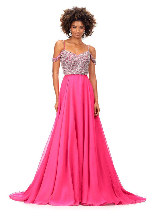Ashley Lauren 11253 Crystal Top Prom Dress Pageant Gown with Flowy Chiffon Skirt