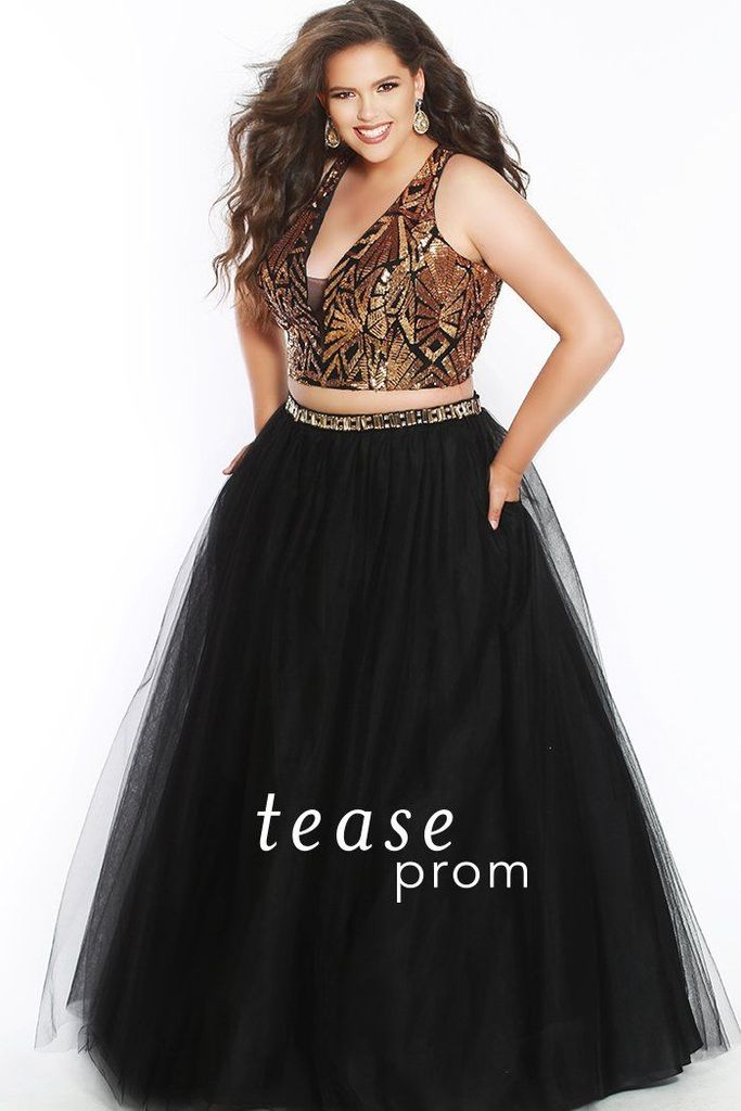 Tease Prom by Sydney's Closet TE1833 Gold/Black size 14 in stock two piece prom dress ballgown