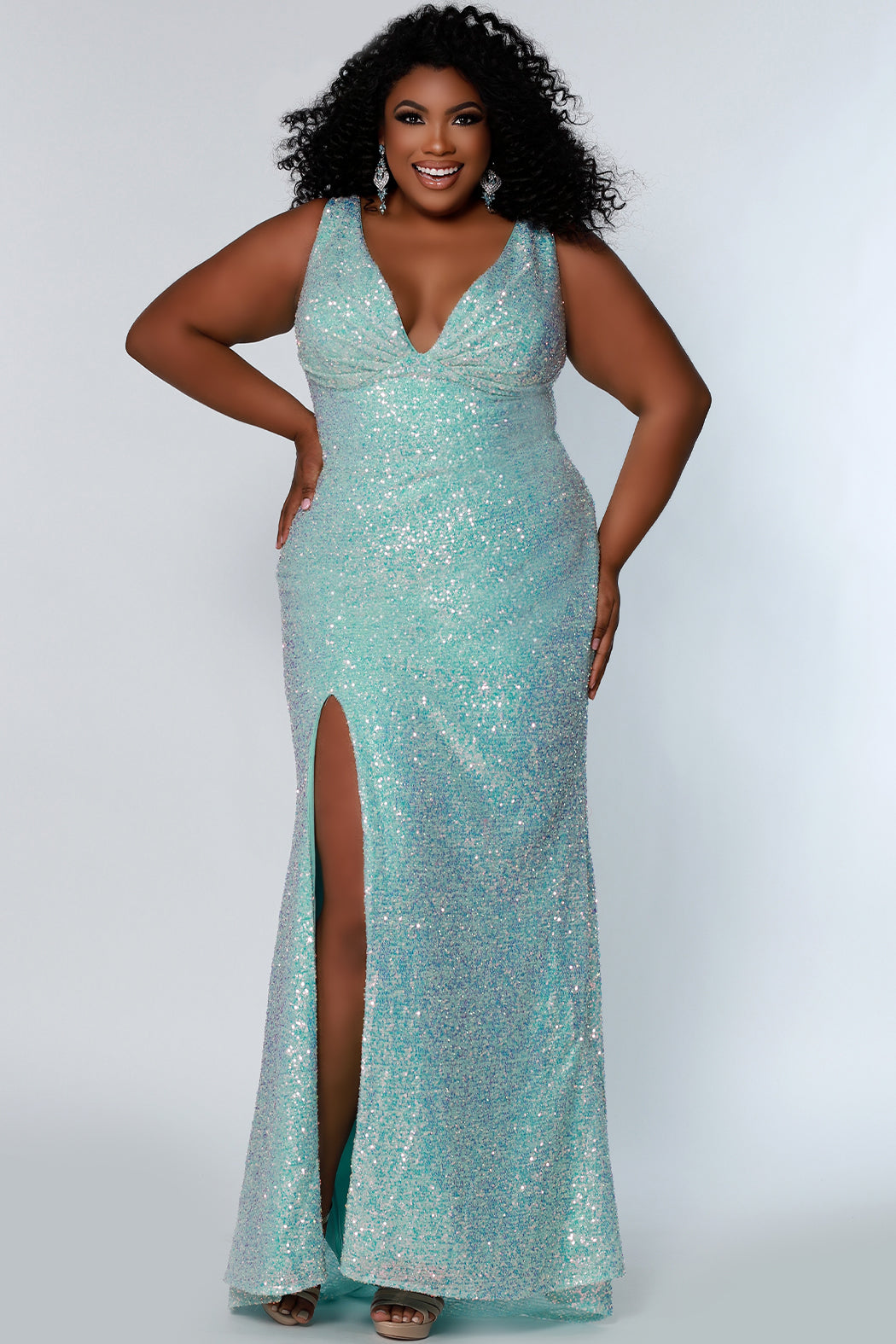 Shop the Lucinda Long Sleeve Sequin Dress Aqua | Selfie Leslie