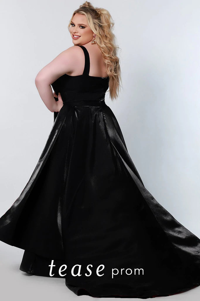 Sydneys Closet TE2204 Size 16 Black Fuchsia  Long Satin Prom Dress Overskirt Formal Fitted Gown