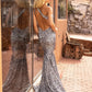Vienna Prom 8861 One Shoulder Sequined Prom Dress with the shoulder strap flowing across the open back.  This evening gown is covered with sequins and is a mermaid style.