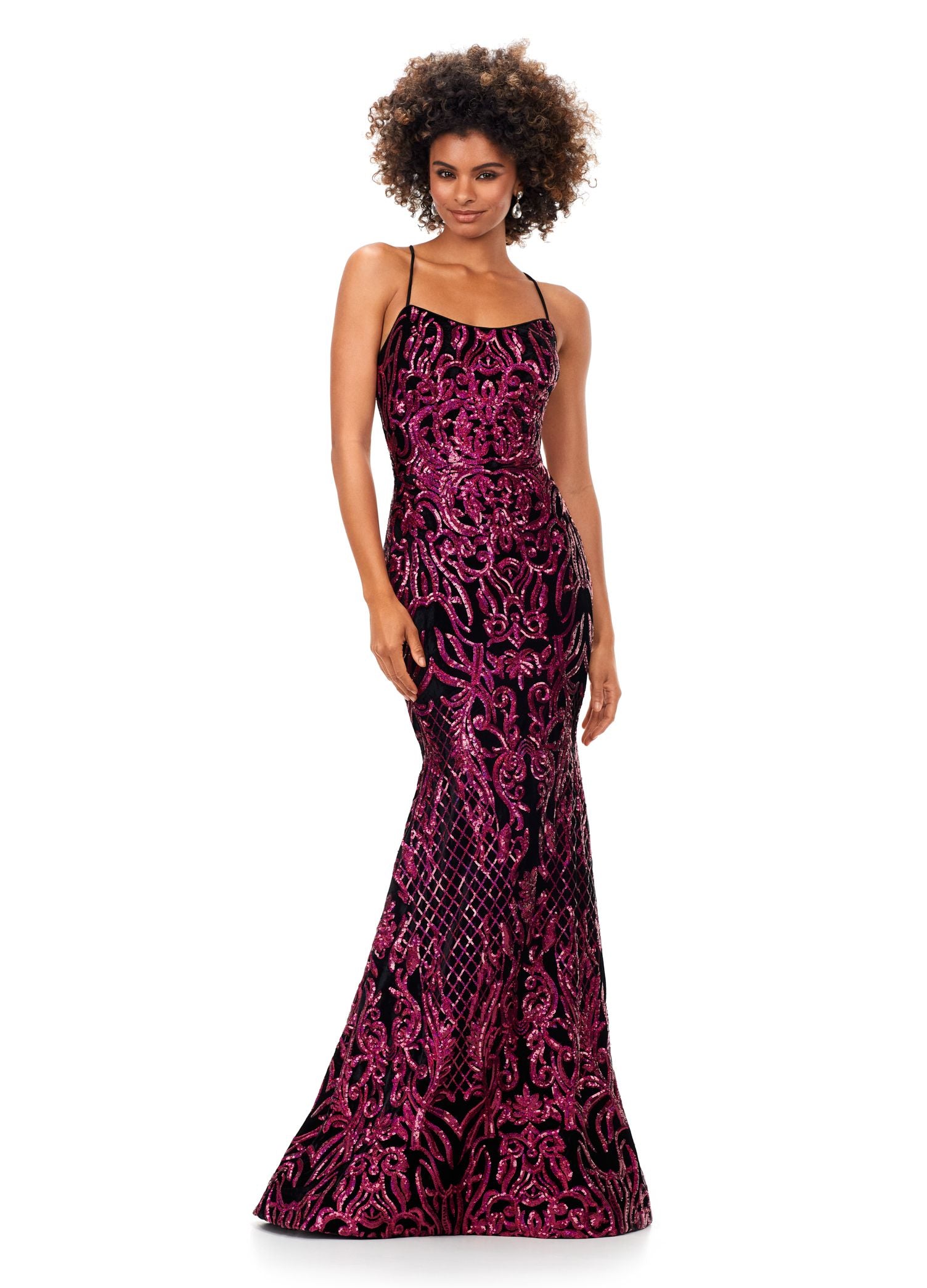 Ashley Lauren 11331 Spaghetti Strap Velvet Sequin Gown with Lace Up Back 8 / Turquoise/Royal