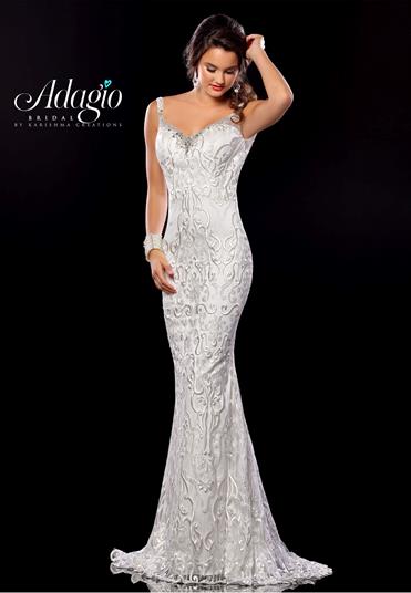 Adagio Bridal 9289 Size 12 Long Fitted Lace V Neck Wedding Dress Embellished