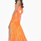 Ashley Lauren 11026  This dress is perfection! This fully sequin evening gown features a one shoulder neckline with one sleeve. The prom and pageant dress is complete with a full train and high left leg slit. The look is finished with an exposed zipper.  Colors Neon Pink, AB Ivory, Neon, Orange  Sizes  0, 2, 4, 6, 8, 10, 12, 14, 16,  One Shoulder Slit Train Long Sleeve Sequin