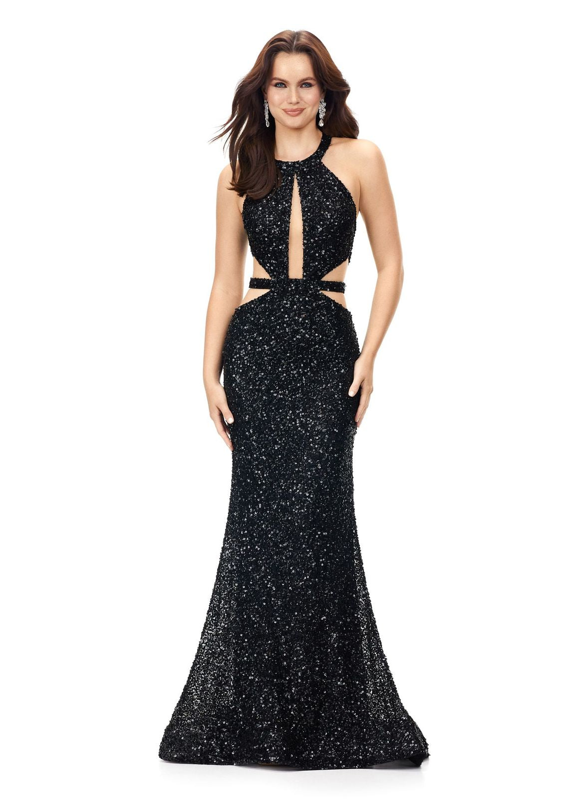 Ashley Lauren 11286 Fully Sequin Dress with Cut Outs