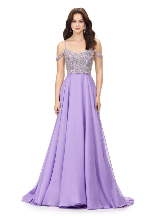 ASHLEYlauren 11253 Crystal Pageant Gown with Flowy Chiffon Skirt