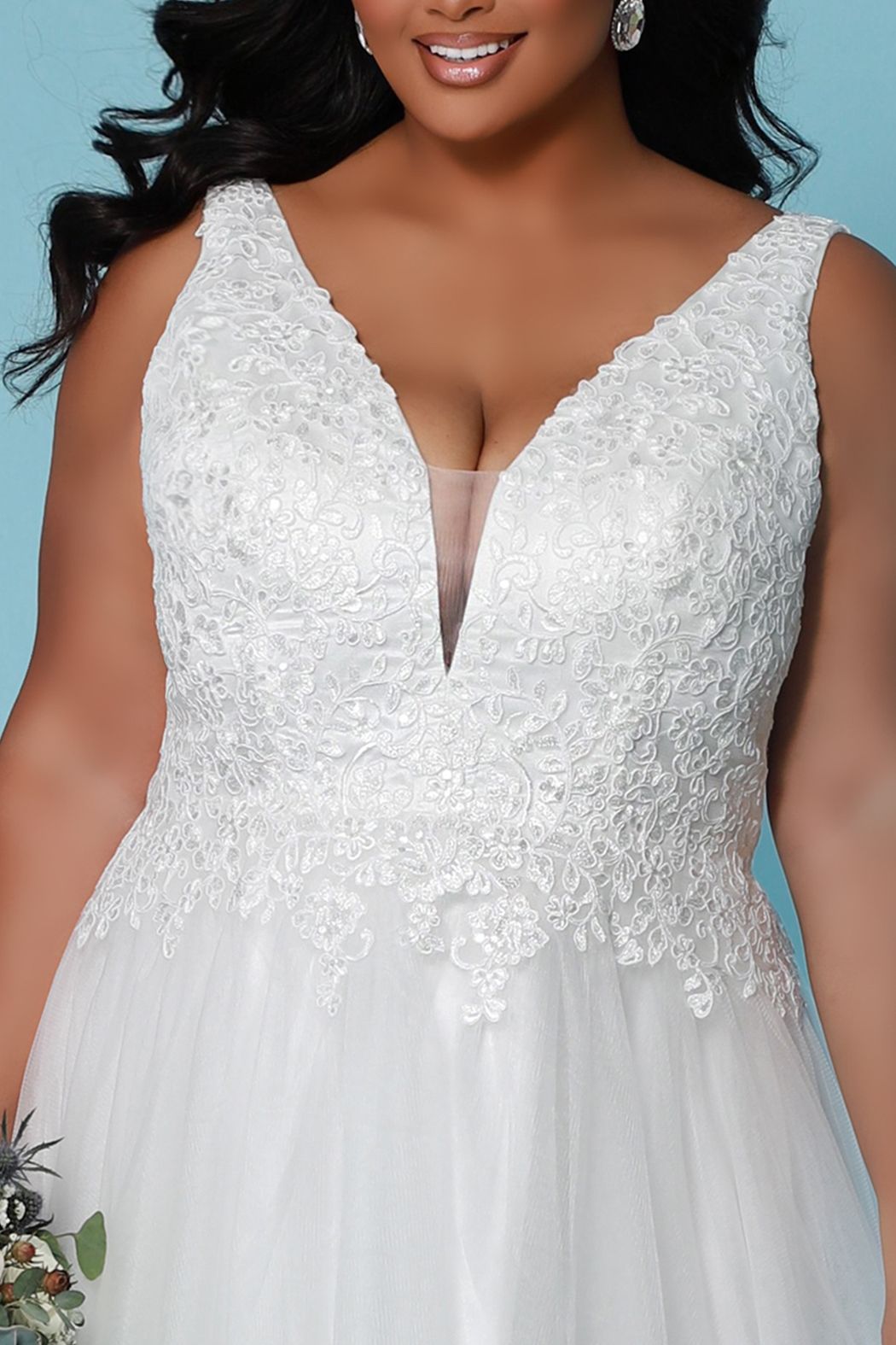 Sydney's Closet SC5270 Aline Wedding Dress Lace V Neckline Sleeveless SC 5270 Anne Marie