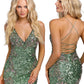 Primavera Couture 3301 short beaded homecoming dress with floral beaded sequin details cocktail dress v neckline open back criss cross tie fitted short prom dress reception dress   Black, Forest Green, Burgundy, Ivory, Midnight, Raspberry, Turquoise, Hot Pink  sizes:  00-18