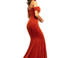 Johnathan Kayne 9227 off the shoulder stretch velvet mermaid prom dress evening gown with long train