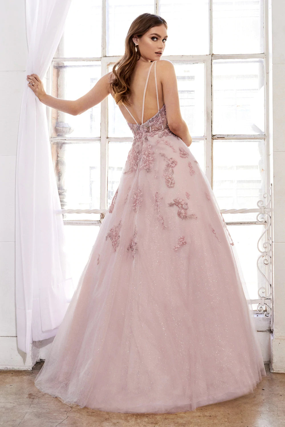 Andrea & Leo Couture CM347 Size 2 Pink Sheer Lace Sequin Ballgown Prom –  Glass Slipper Formals