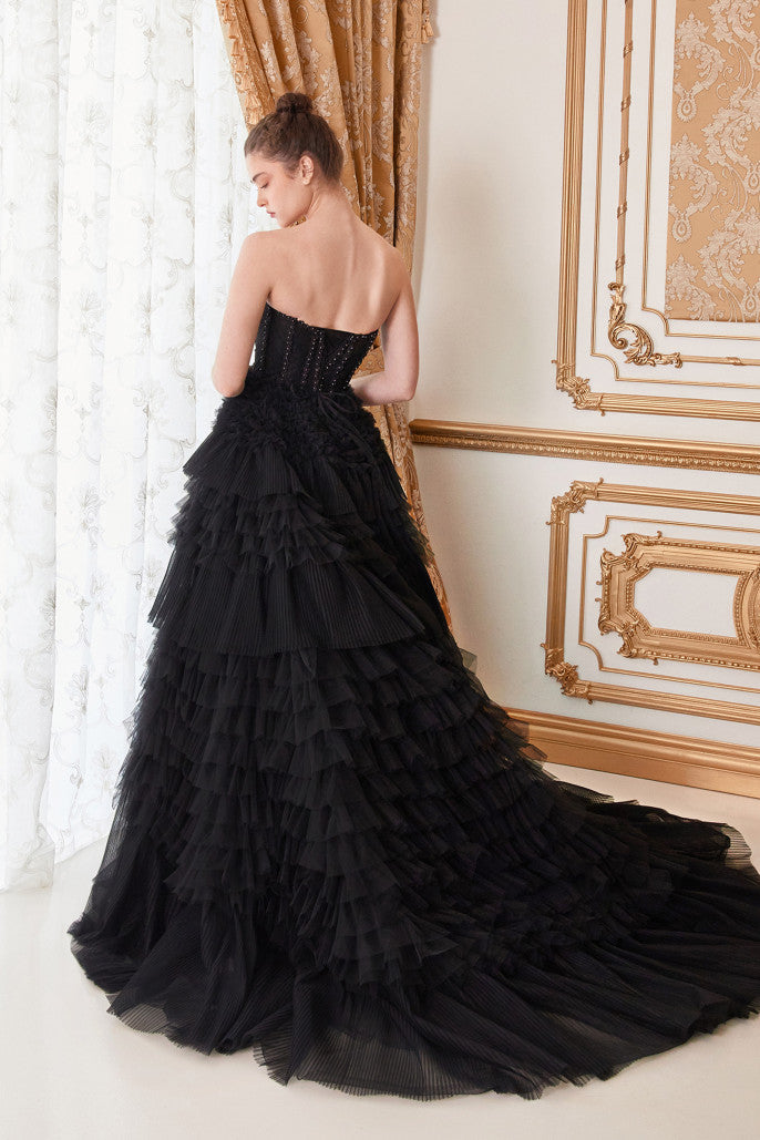 Andrea & Leo Couture A1017 Long Layered Prom Dress Pleated Ruffled Ballgown Lace Corset Formal Gown Glass Slipper Formals Andrea & Leo Couture A1017 Long Layered Prom Dress Pleated Ruffled Ballgown Lace Corset Formal Gown Glass Slipper Formals
