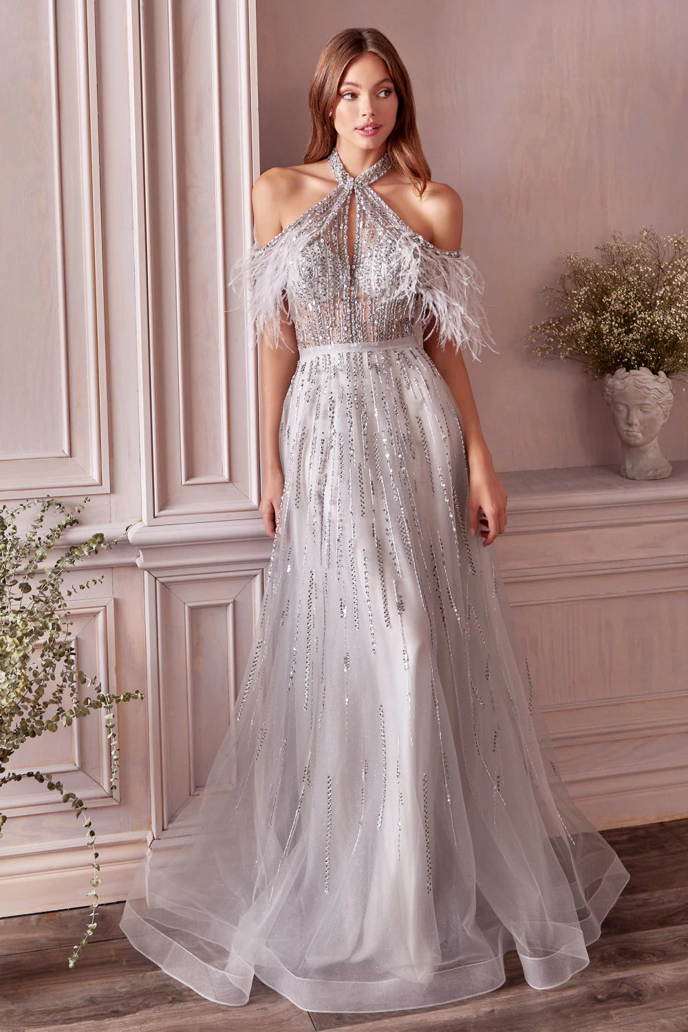 Andrea & Leo ANASTASIA A1023 Evening Gown Size 6 Rose Gold A Line Sheer Feather Beaded off Shoulder Andrea & Leo ANASTASIA A1023 Evening Gown Size 6 Rose Gold A Line Sheer Feather Beaded off Shoulder